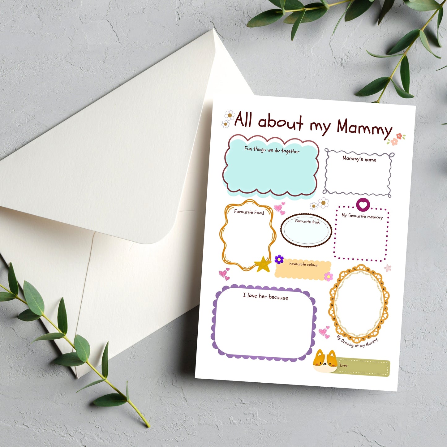 All about my Mammy...keepsake card.