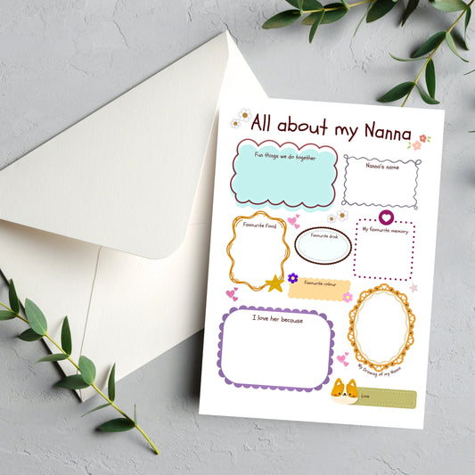 All about my Nanna...keepsake card.