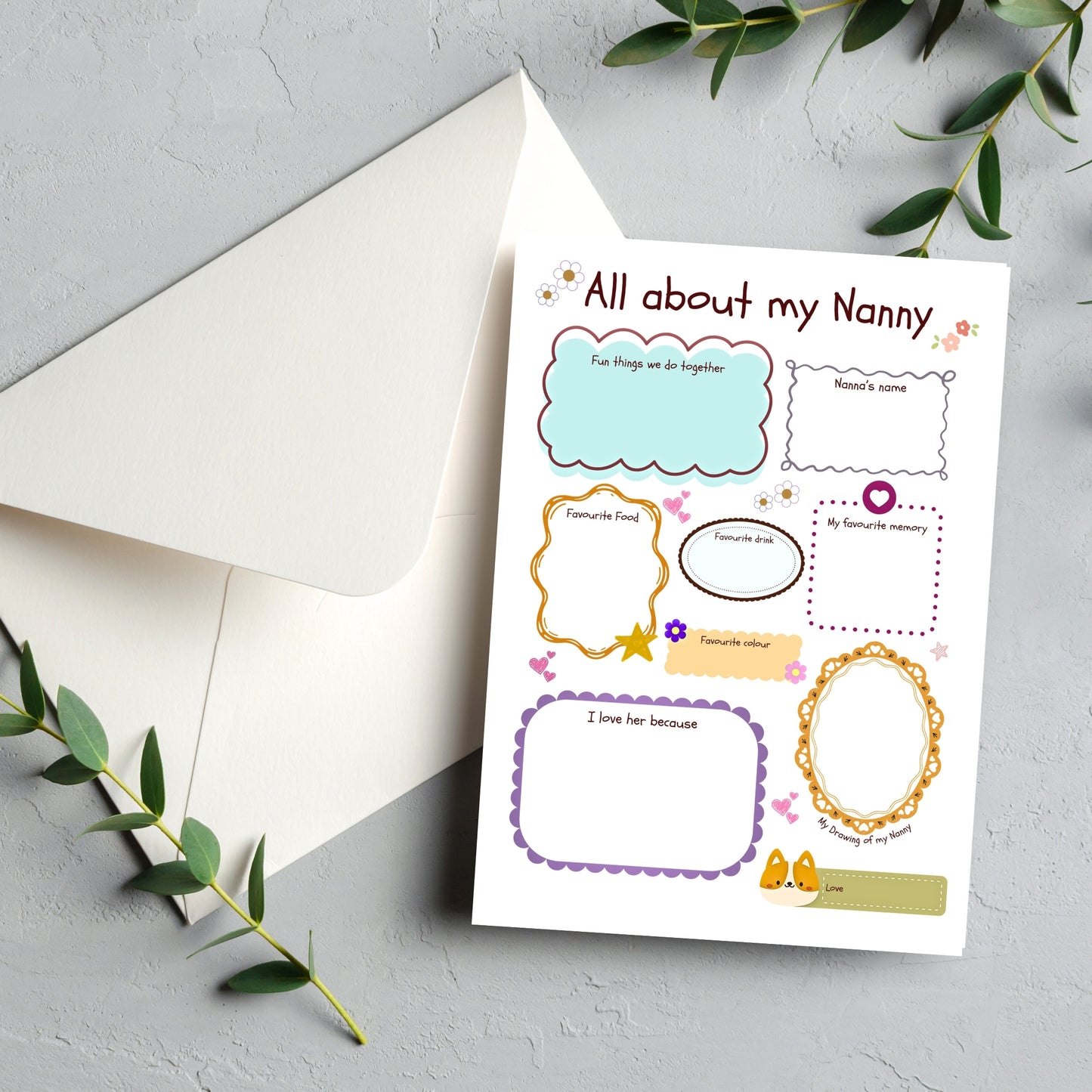All about my Nanny...keepsake card.