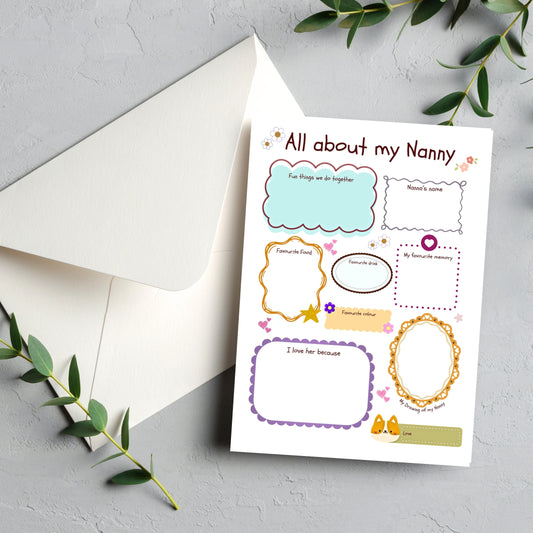 All about my Nanny...keepsake card.